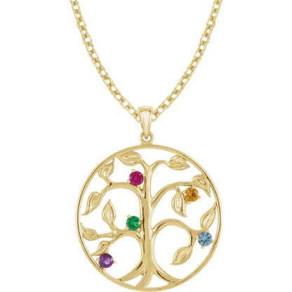 14K Yellow Gold Family Tree Birthstone Necklace