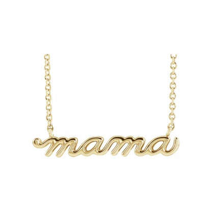14KT Yellow Gold Petite Script Mama 18" Necklace