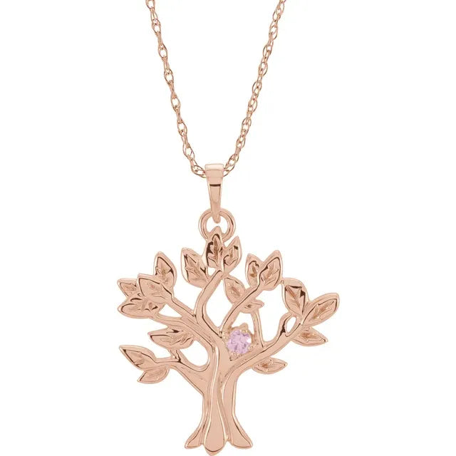 14K Rose Gold My Tree™ Family Birthstone Necklace With 18" Chain