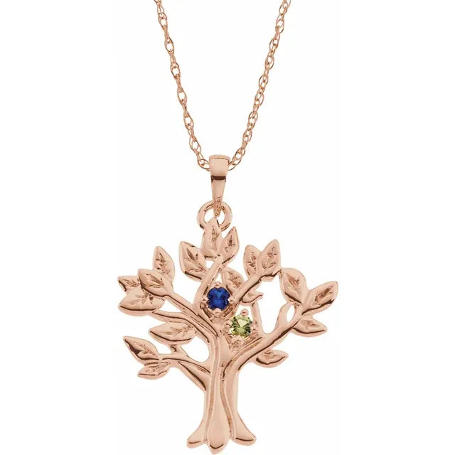 14K Rose Gold My Tree™ Family Birthstone Necklace With 18" Chain