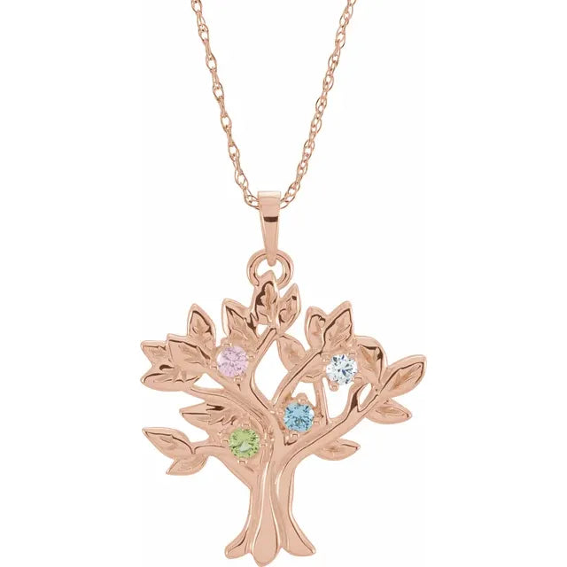 14K Rose Gold My Tree™ Family Birthstone Necklace With 18" Chain