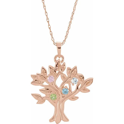 14K Rose Gold My Tree™ Family Birthstone Necklace With 18" Chain