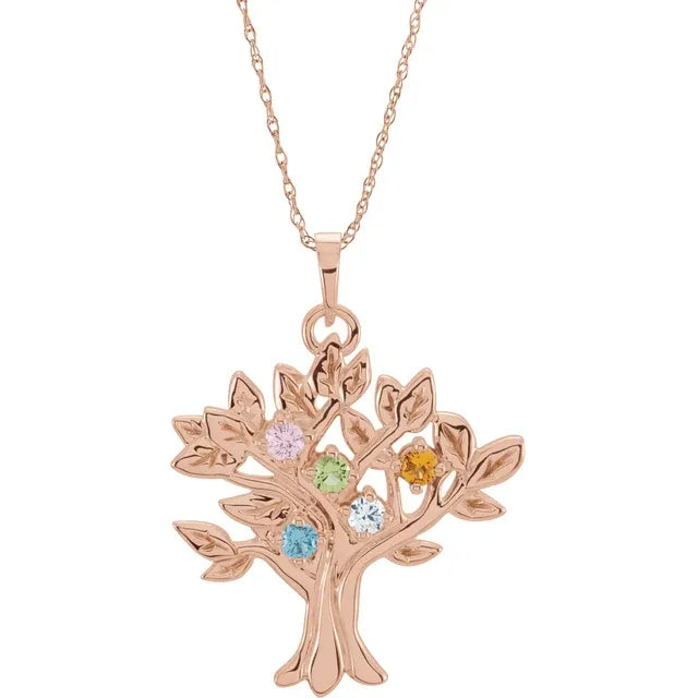 14K Rose Gold My Tree™ Family Birthstone Necklace With 18" Chain