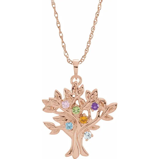 14K Rose Gold My Tree™ Family Birthstone Necklace With 18" Chain