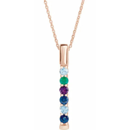 14K Rose Gold Family Birthstone Bar 16-18" Necklace