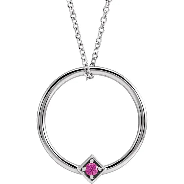 14K White Gold Family Circle 16-18" Necklace