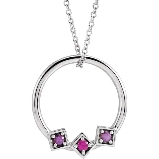 14K White Gold Family Circle 16-18" Necklace