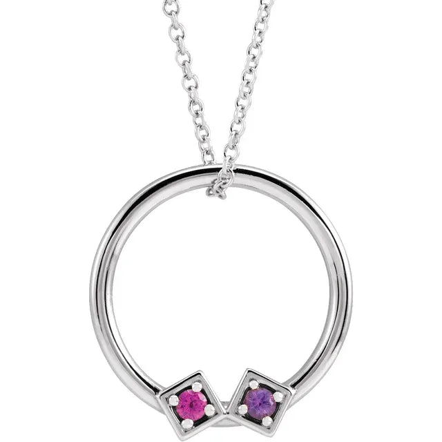 14K White Gold Family Circle 16-18" Necklace