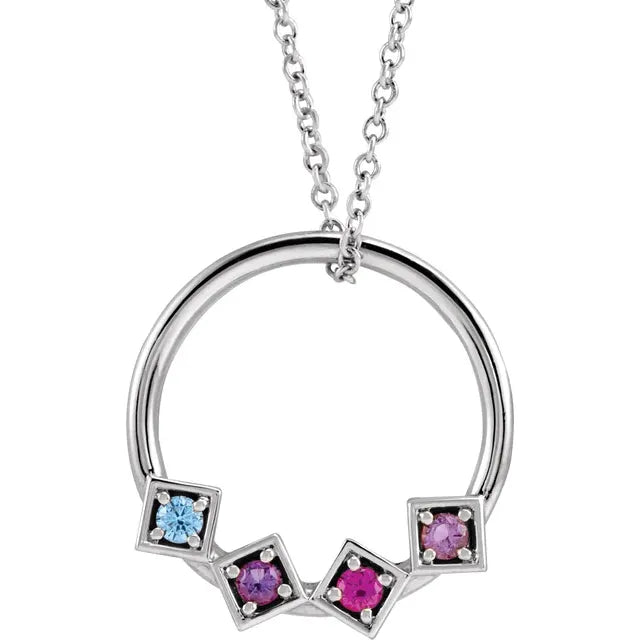 14K White Gold Family Circle 16-18" Necklace
