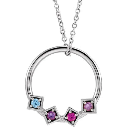 14K White Gold Family Circle 16-18" Necklace