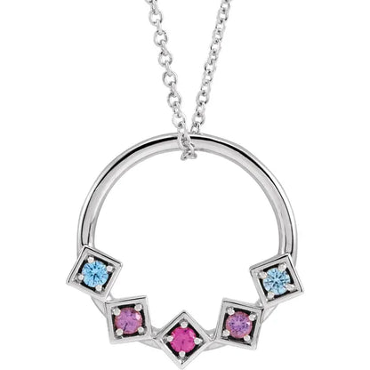14K White Gold Family Circle 16-18" Necklace