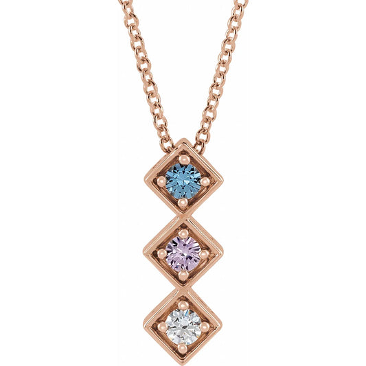 14K Rose Gold Family Birthstone Bar Slide Necklace
