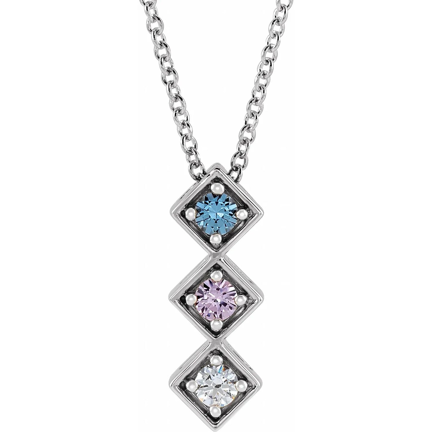 14K White Gold Family Birthstone Bar Slide Necklace