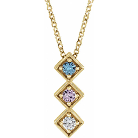 14K Yellow Gold Family Birthstone Bar Slide Necklace