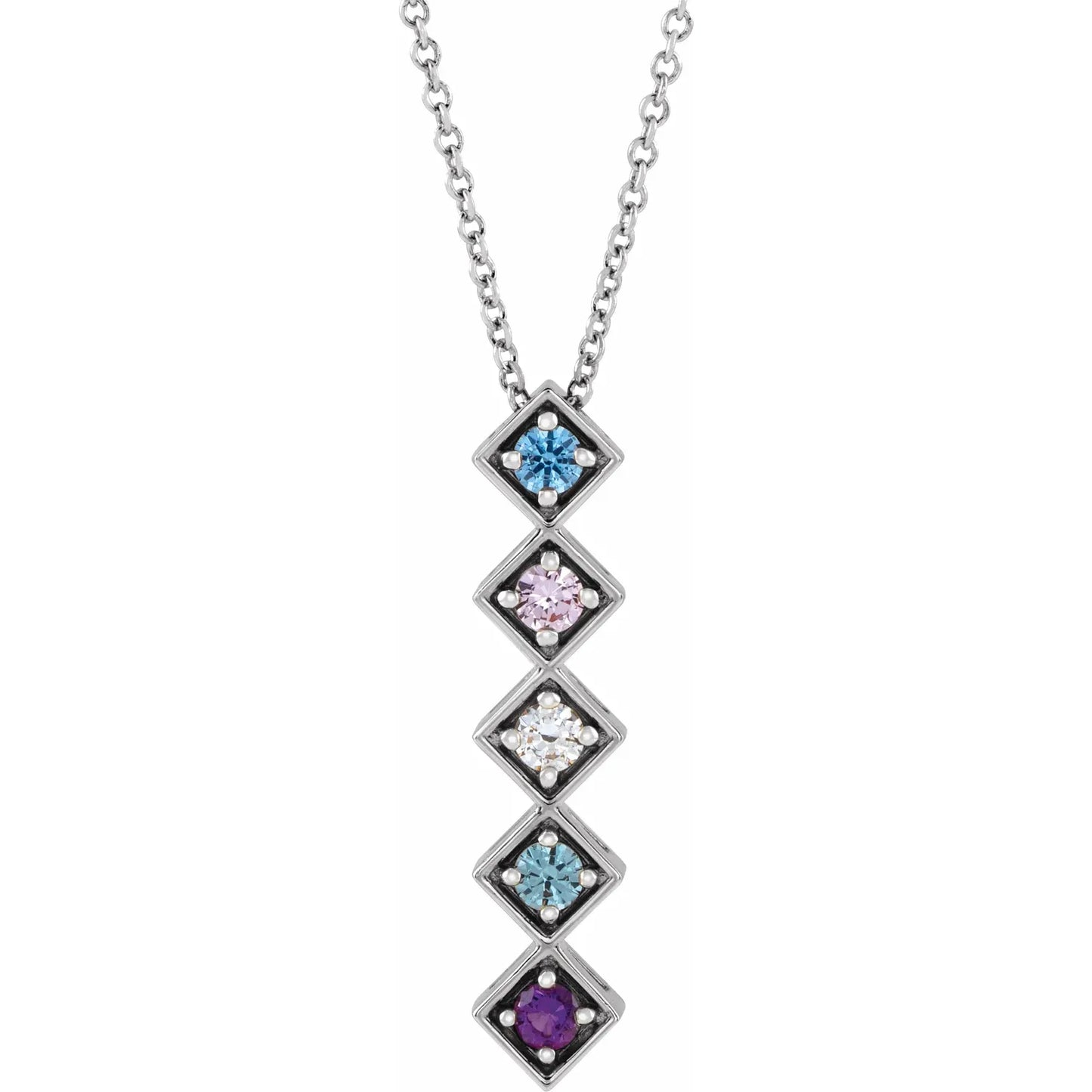 14K White Gold Family Birthstone Bar Slide Necklace