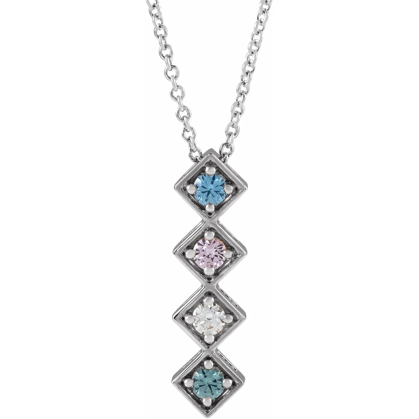14K White Gold Family Birthstone Bar Slide Necklace