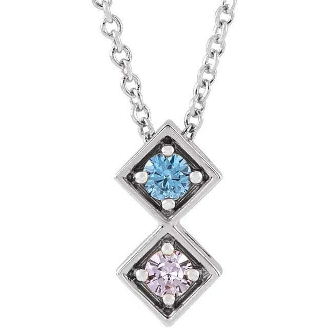 14K White Gold Family Birthstone Bar Slide Necklace