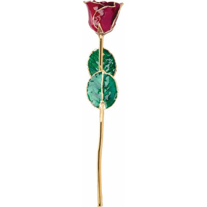 January Garnet Lacquered Birthstone Colored Rose with Gold Trim