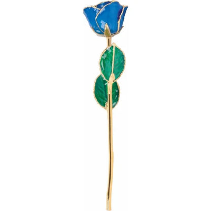 September Blue Sapphire Colored Lacquered Birthstone Rose with Gold Trim