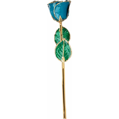 December Blue Zrcon Colored Lacquered Birthstone Rose with Gold Trim