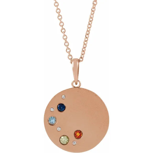 14K Rose Gold .02 CTW Natural Diamond Family Birthstone Circle 16-18" Necklace