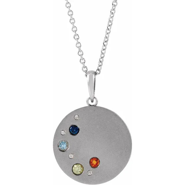 14K White Gold .02 CTW Natural Diamond Family Birthstone Circle 16-18" Necklace