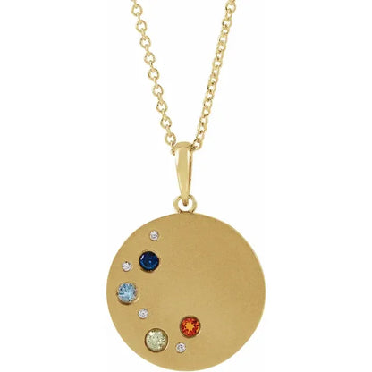 14K Yellow Gold .02 CTW Natural Diamond Family Birthstone Circle 16-18" Necklace
