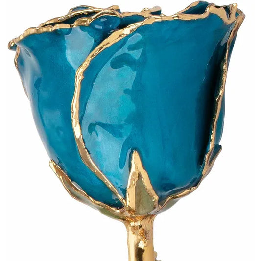 December Blue Zrcon Colored Lacquered Birthstone Rose with Gold Trim
