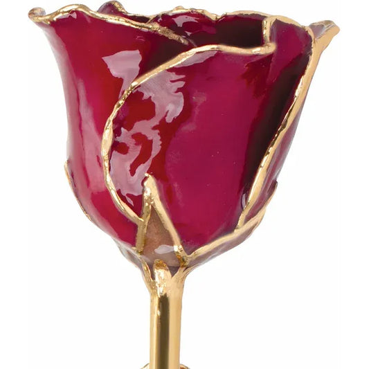 January Garnet Lacquered Birthstone Colored Rose with Gold Trim