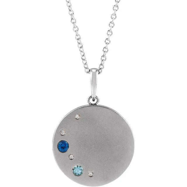 14K White Gold .02 CTW Natural Diamond Family Birthstone Circle 16-18" Necklace