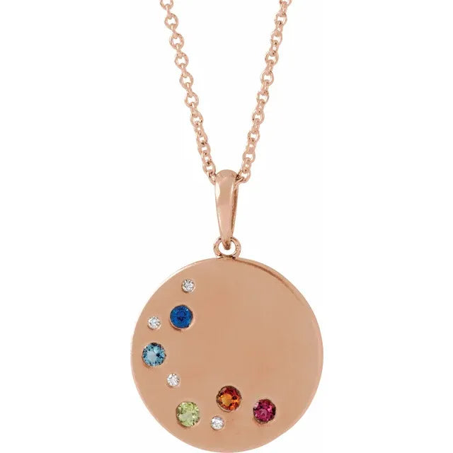 14K Rose Gold .02 CTW Natural Diamond Family Birthstone Circle 16-18" Necklace