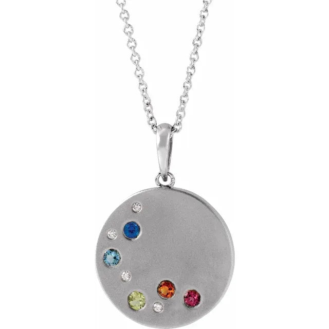 14K White Gold .02 CTW Natural Diamond Family Birthstone Circle 16-18" Necklace