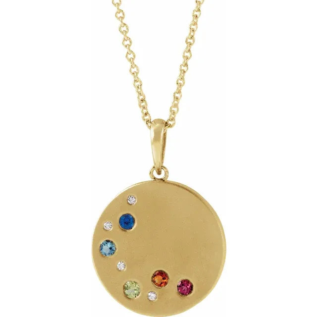 14K Yellow Gold .02 CTW Natural Diamond Family Birthstone Circle 16-18" Necklace
