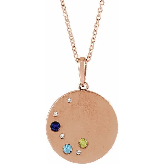 14K Rose Gold .02 CTW Natural Diamond Family Birthstone Circle 16-18" Necklace