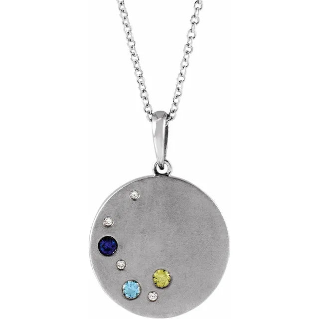 14K White Gold .02 CTW Natural Diamond Family Birthstone Circle 16-18" Necklace
