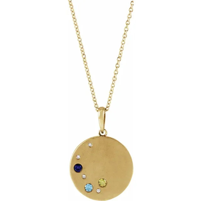 14K Yellow Gold .02 CTW Natural Diamond Family Birthstone Circle 16-18" Necklace