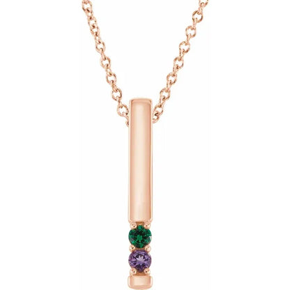 14K Rose Gold Family Birthstone Bar 16-18" Necklace