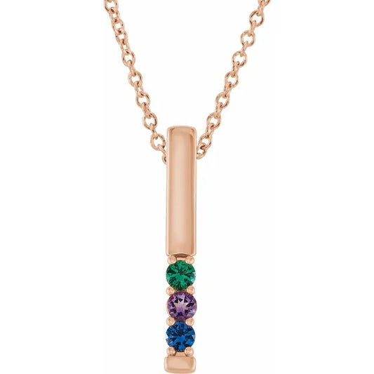 14K Rose Gold Family Birthstone Bar 16-18" Necklace