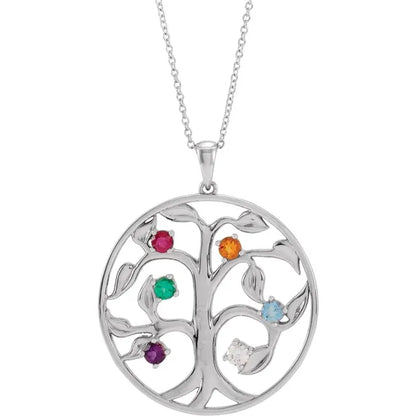 14K White Gold Family Tree Birthstone Necklace