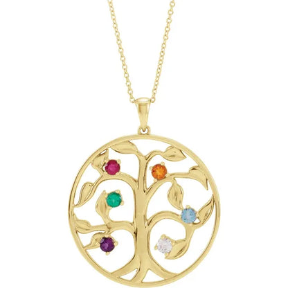14K Yellow Gold Family Tree Birthstone Necklace