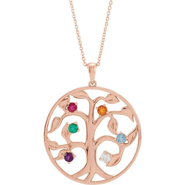 14K Rose Gold Family Tree Birthstone Necklace
