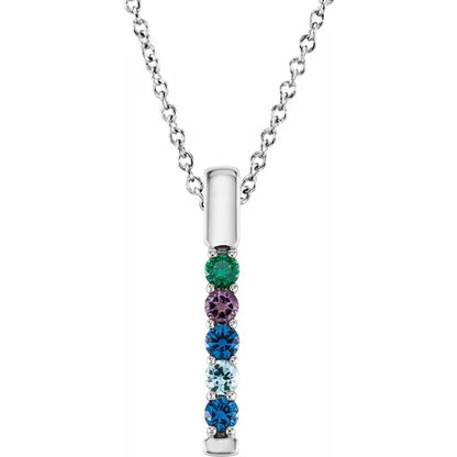 14K White Gold Family Birthstone Bar 16-18" Necklace