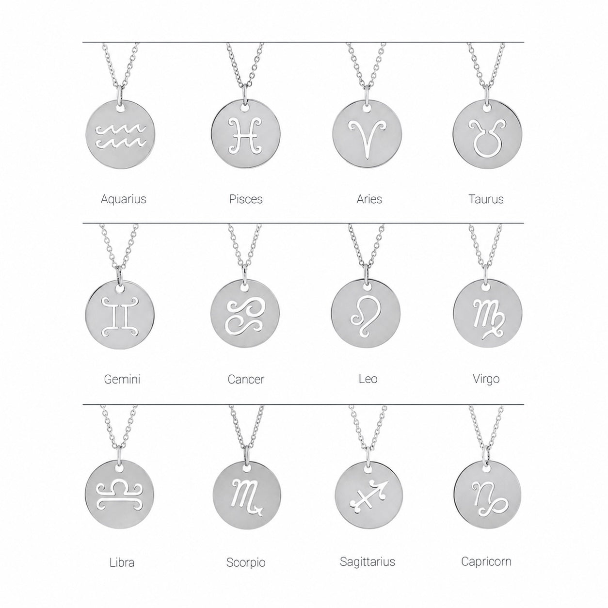 Sterling SIlver Zodiac Disc 16-18" Necklace