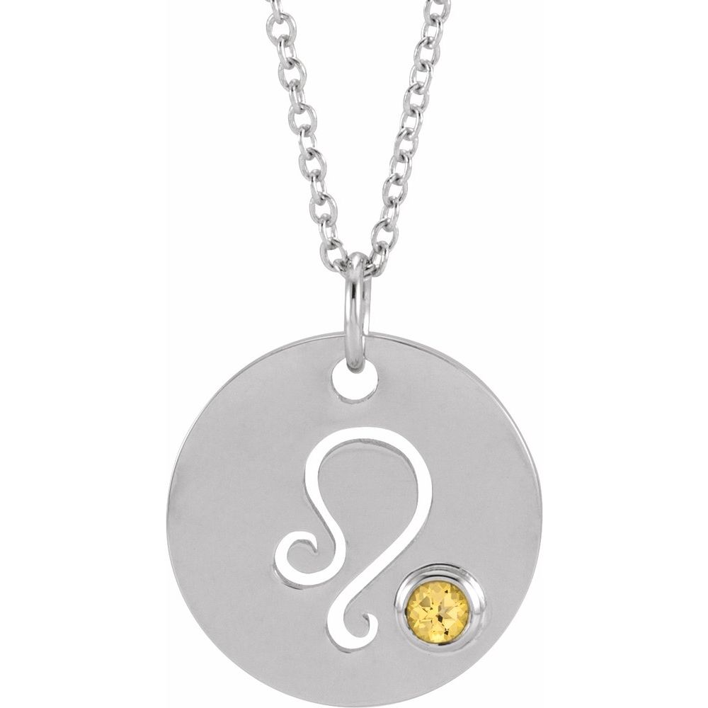 Sterling SIlver Zodiac Disc 16-18" Necklace With Stone