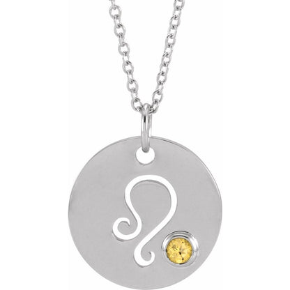 Sterling SIlver Zodiac Disc 16-18" Necklace With Stone