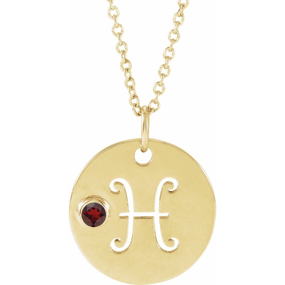 14K Yellow Gold Zodiac Disc 16-18" Necklace With Stone
