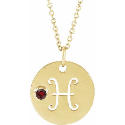 14K Yellow Gold Zodiac Disc 16-18" Necklace With Stone