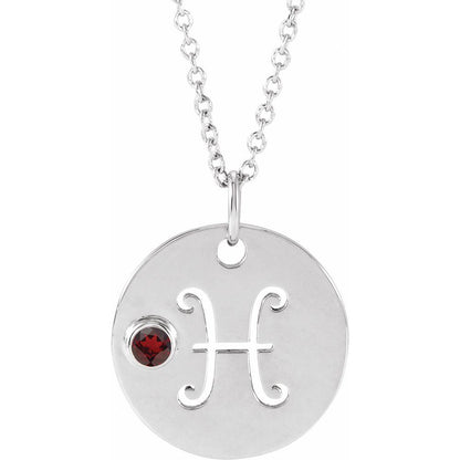 Sterling SIlver Zodiac Disc 16-18" Necklace With Stone