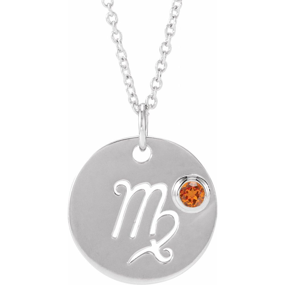 Sterling SIlver Zodiac Disc 16-18" Necklace With Stone