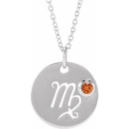 Sterling SIlver Zodiac Disc 16-18" Necklace With Stone